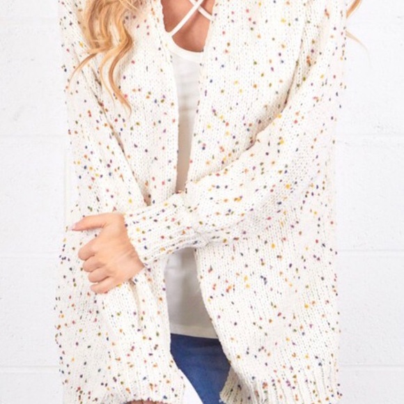 White Confetti Polka Dot Chenille Cardigan Sweater - Picture 4 of 5